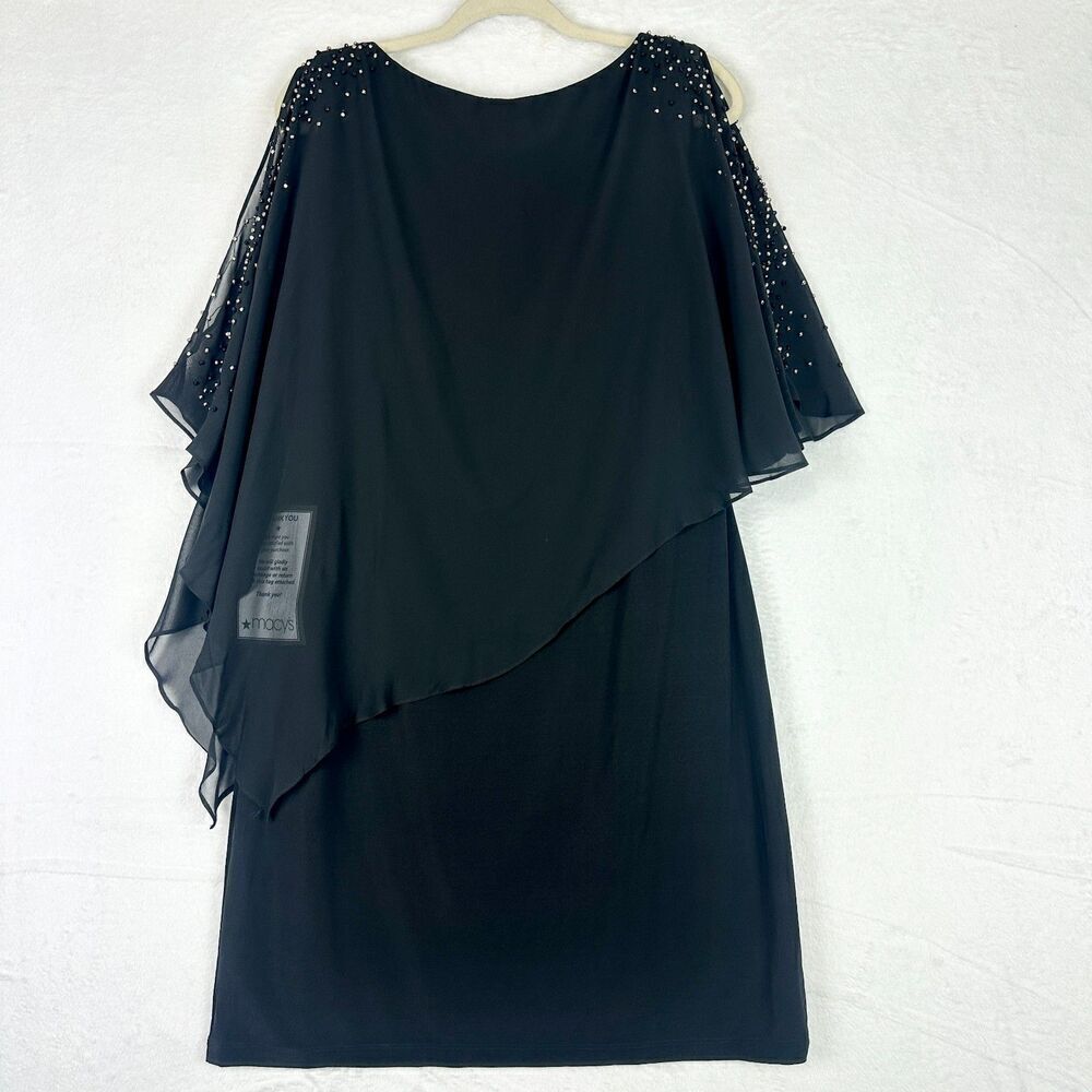 Xscape Capelet Sheath Dress Size 14 New Beaded Black Special Occasion Stretch - Picture 3 of 8